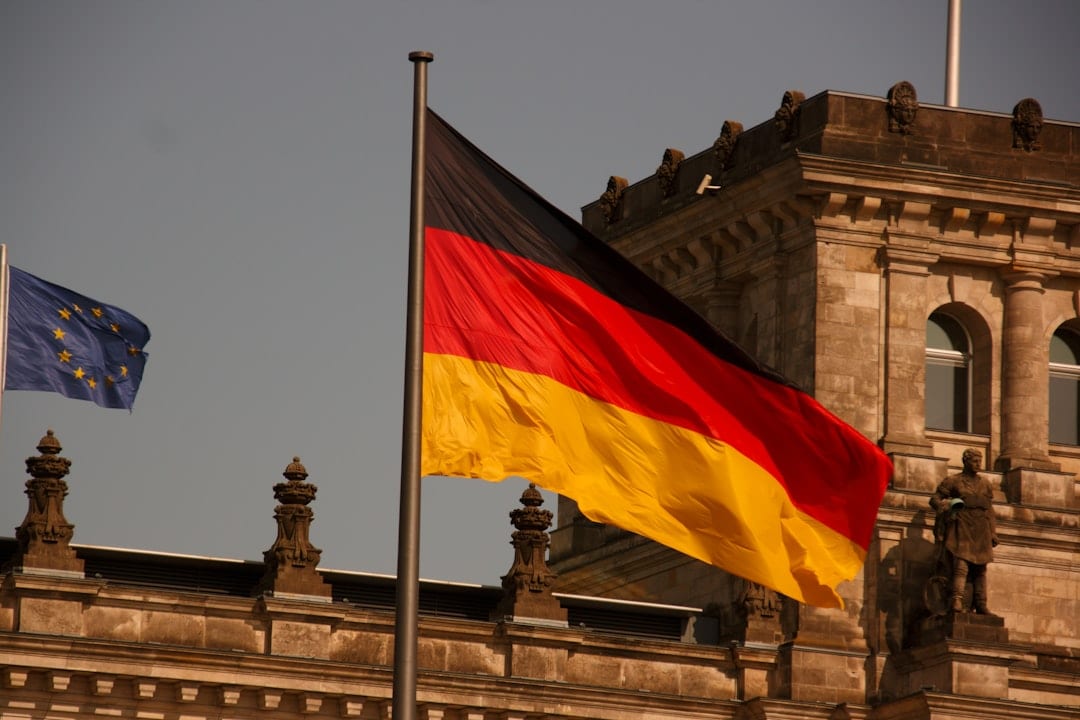 The German flag at the Reichstag building.
